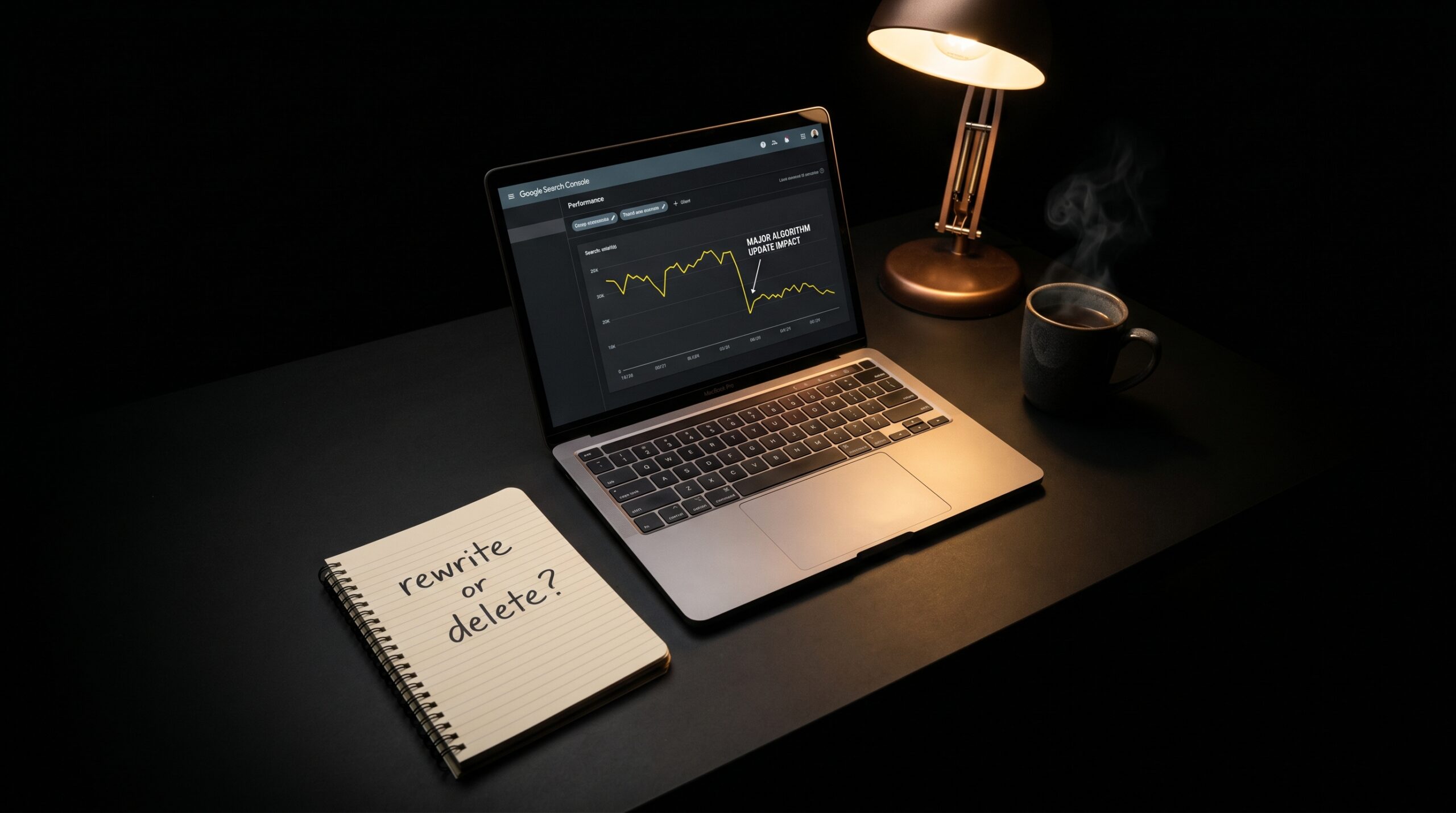 Affiliate SEO publisher reviewing Search Console traffic loss after Google core update